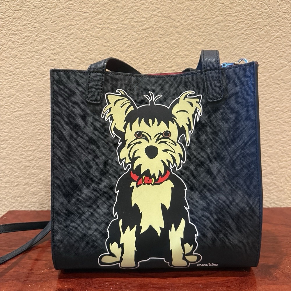 Marc Tetro Black Yorkie Dog Mini Tote Bag Crossbody